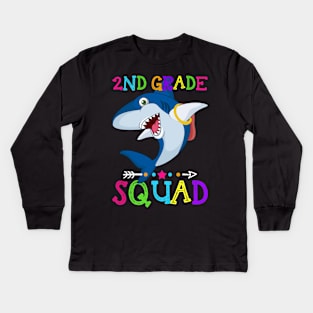 Shark Team 2nd Grade Squad Teacher Back Day School Kids Long Sleeve T-Shirt